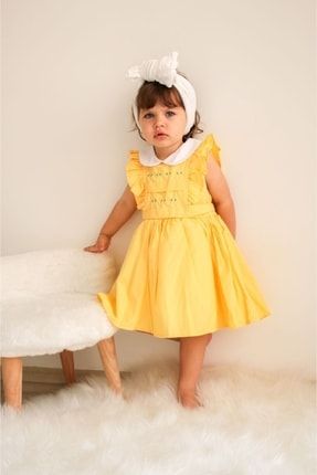 Yaka Detaylı Arkası Bağlamalı Kız Çocuk Elbise LMK-KDR-5610