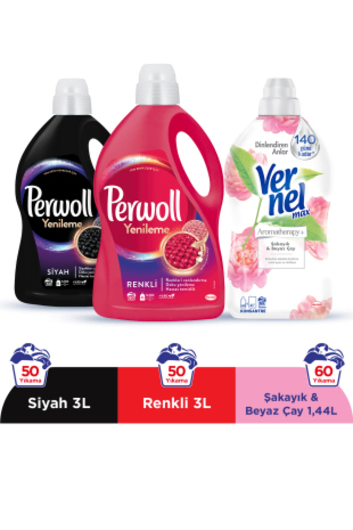 Perwoll Hassas Bakım Sıvı Çamaşır Deterjanı 2 x 3L (100 Yıkama) Siyah+Renkli+Vernel Max 1440ml Şakayık