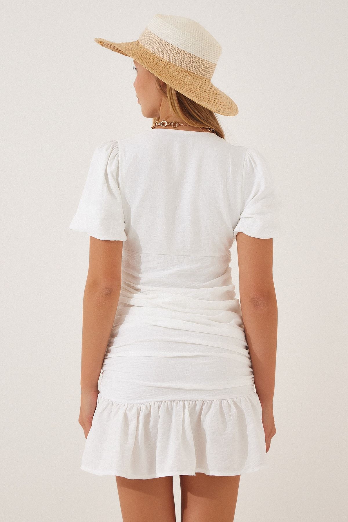 Happiness stanbul Women s White Draped Mini Ayrobin Dress NV00030