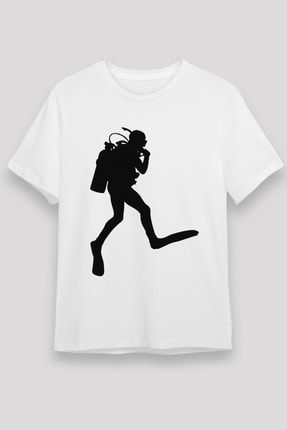Dalgıç Beyaz Unisex Tişört T-shirt T9264