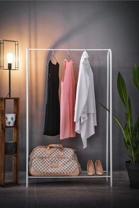 Dekoratif Metal Ayaklı Raflı Elbise Askılığı Metal Ayaklı Portmanto Ve Raflı Konfeksiyon Askısı 19LoftY