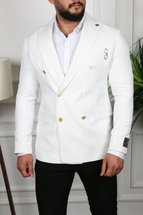 Beyaz Blazer Tek Ceket Sivri Yaka Italyan Stil Slim Fit | Ck1071