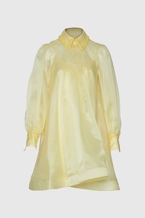 Işleme Detaylı Organze Mini Sarı Elbise M2YM5F1471XLV