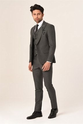 Gri Yelekli Yeni Nesil Takım Elbise Slim Fit | PRA-6491160-469113