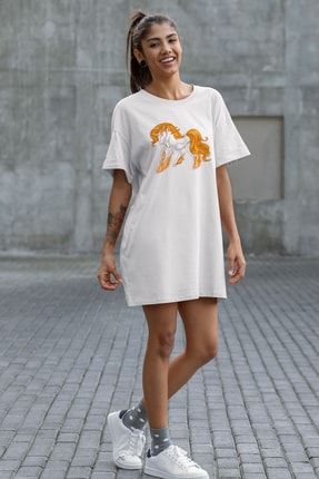 Pegasus Unicorn Beyaz Kadın Pamuklu Tişört Elbise YNA0526KTD1001BEYAZ