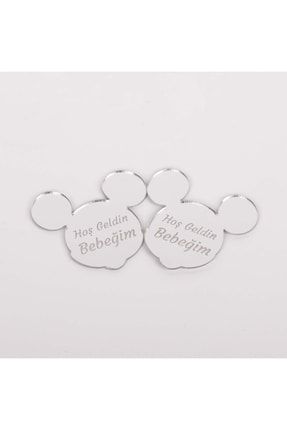 Mickey Mouse Model - Gümüş Renk Pleksi Yapışkanlı Bebek Hediyelik - 30 Adet GYT000002