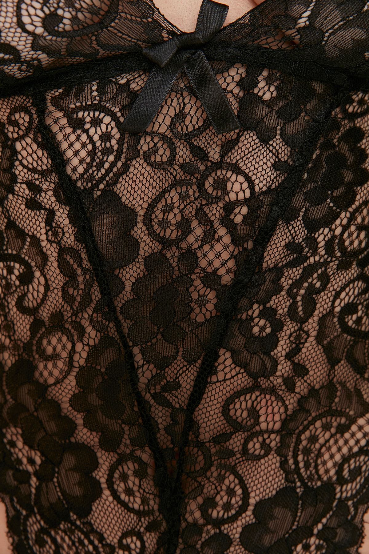 Trendyol Collection-Schwarzer Strick-Body mit Schnürriemen und Druckknöpfen aus Spitze THMAW23BD00008 3
