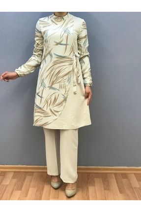 Kadın Şifon Detaylı Desenli Pantolonlu Takım P12438S510