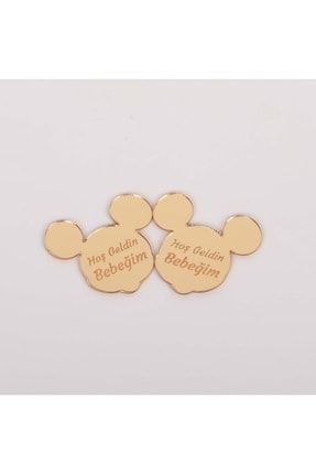 Mickey Mouse Model - Altın Renk Pleksi Yapışkanlı Bebek Hediyelik - 30 Adet GYT000002