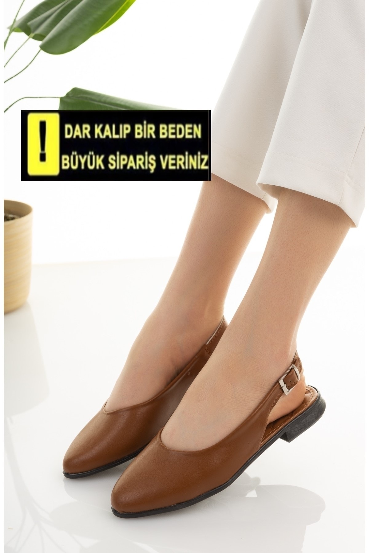 Modafırsat Kadın Arkası Açık Sandalet Babet Taba Hafif Rahat Taban Şık Günlük Ayakkabı