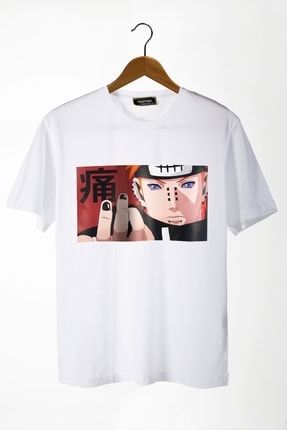 Unisex Beyaz Bisiklet Yaka Önü Anime Baskılı Oversize T-shirt 22y-3400762-64-3 22Y-3400762-64-3
