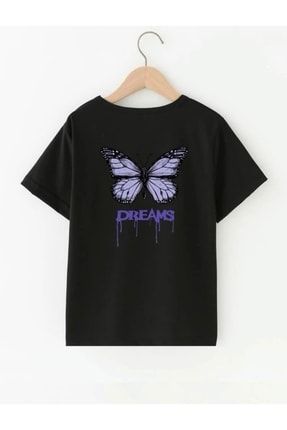 Siyah Kız Cocuk Sırt Dream Baskılı T-shirt dreambaskı-1