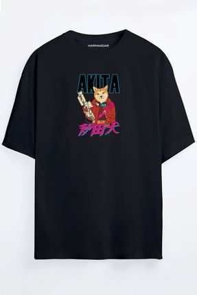Akita Köpek Baskılı Oversize Unisex T-shirt