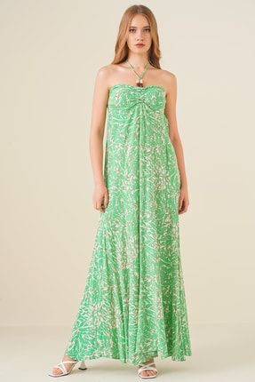 1262 Desenli Askılı Elbise - Yeşil 1262BGD19