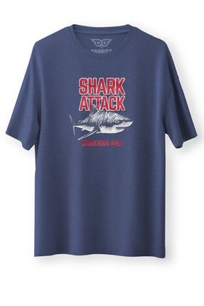 Köpekbalığı Saldırısı Oversize Tişört Kısa Kollu Bisiklet Yaka Baskılı Bol Kesim Tişört trrzz-000194