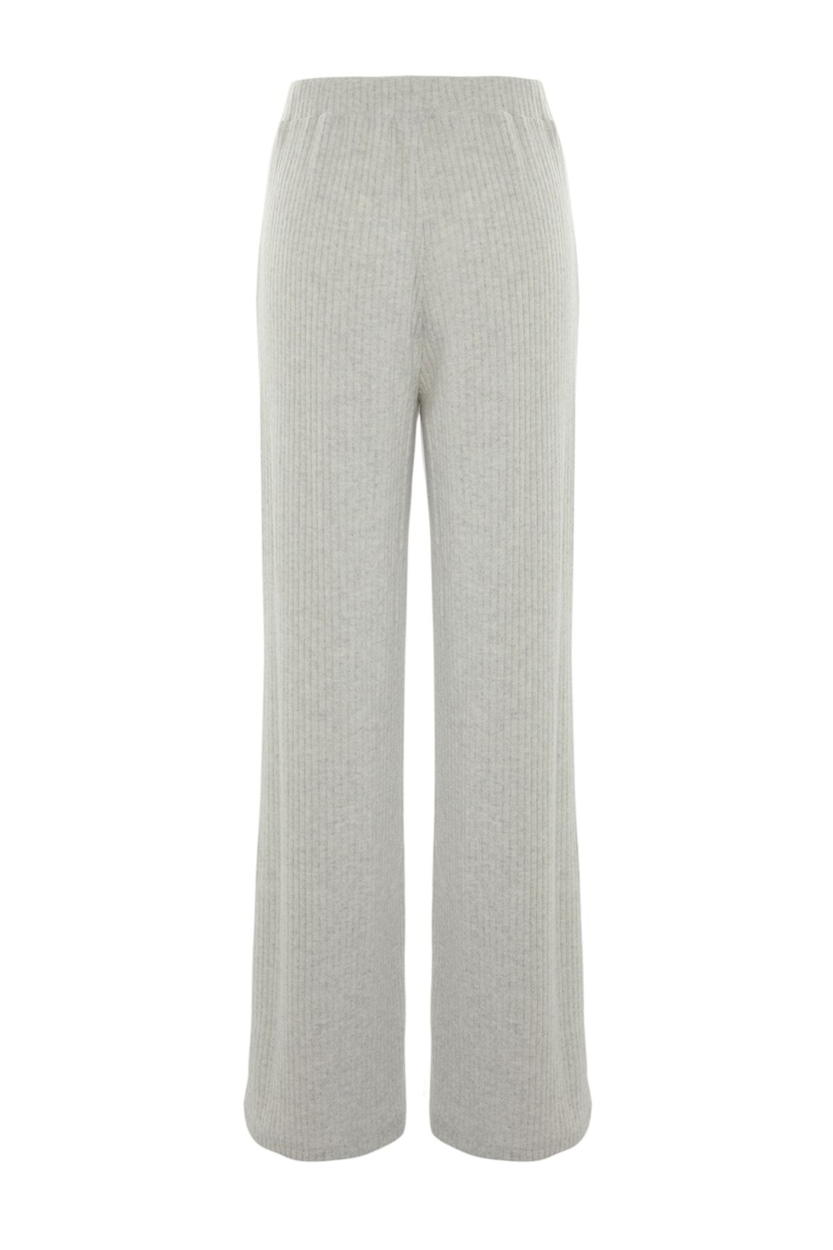 Trendyol Collection-Graue, gerippte Strick-Jogginghose mit weitem Bein und entspannter PassformTWOAW23EA00065 8