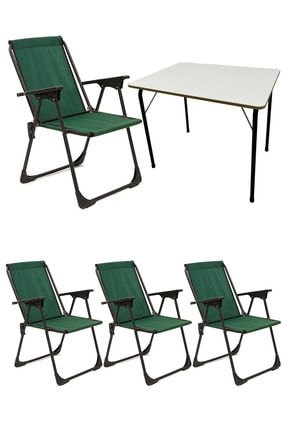 4 Adet Kamp Sandalyesi Katlanır Piknik Sandalye Yeşil Katlanır Mdf Masa mnv_4KPSMDF