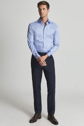 Erkek Mavi %100 Pamuk Compact Saten Premium Casual Modern Fit Cepsiz Gömlek elagance00719474