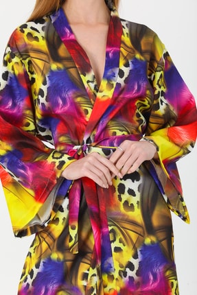 Renkli Leopar Desenli Kimono Sabahlık LEOP001