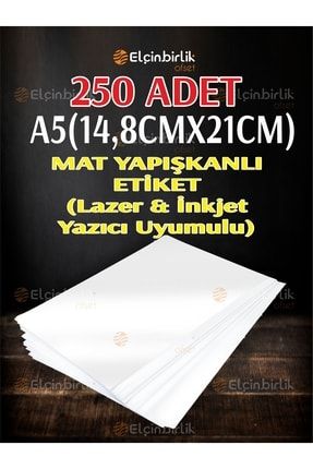 250li Kartuşlu A5 Mürekkepli Tüm Yazıcılara Uygun Yapışkanlı Mat Kuşe Etiket Yapışkan elçinmatetA5250li