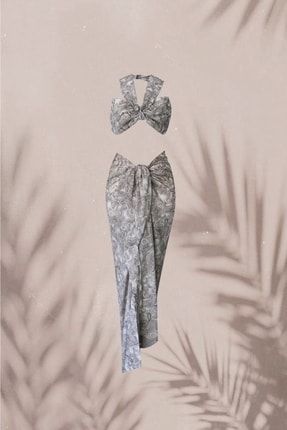 Stella Desenli Şifon Büstiyerli Pareo Etek Elbise GK1207