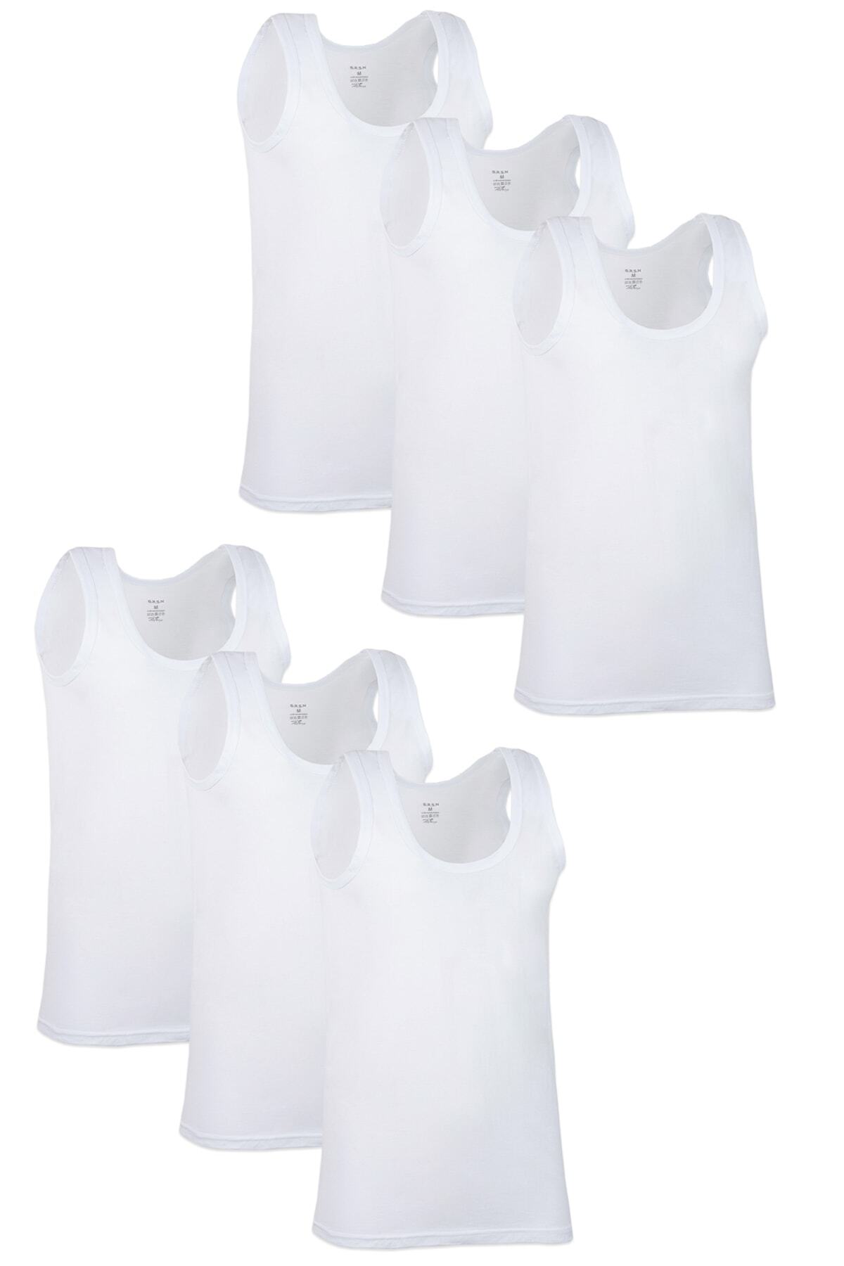 GRSN-6-Piece Boy's White 100% Cotton Soft Breathable Strap Ribbed Tank Top 1