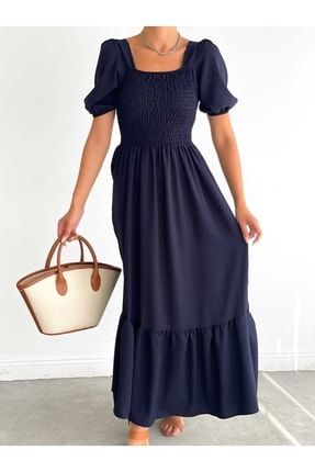 Kadın Lacivert , Balon Kol Gipeli Elbise R196-STD