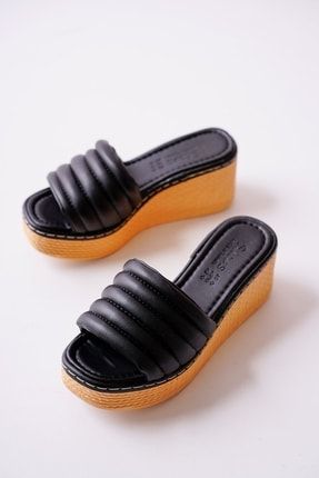 Siyah Dolgu Topuklu Kadın Terlik CAN-00800
