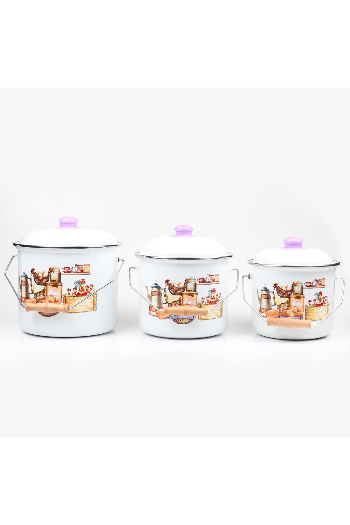 Horoz Desenli 3 Parça Bakraç Yoğurt Bakliyat Seti 24 - 26 - 28 Cm