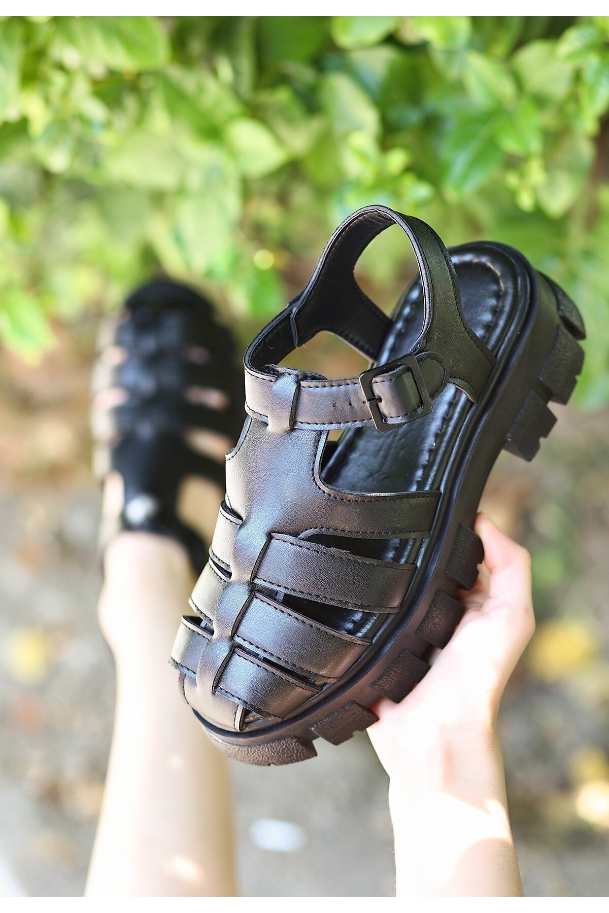 Kadın Siyah Sian Siyah Cilt Sandalet