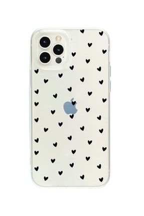 Iphone 12 Pro Max Minik Kalpler Siyah Desenli Şeffaf Telefon Kılıfı BCIPH12PMAXSEFMNKKLPSYH