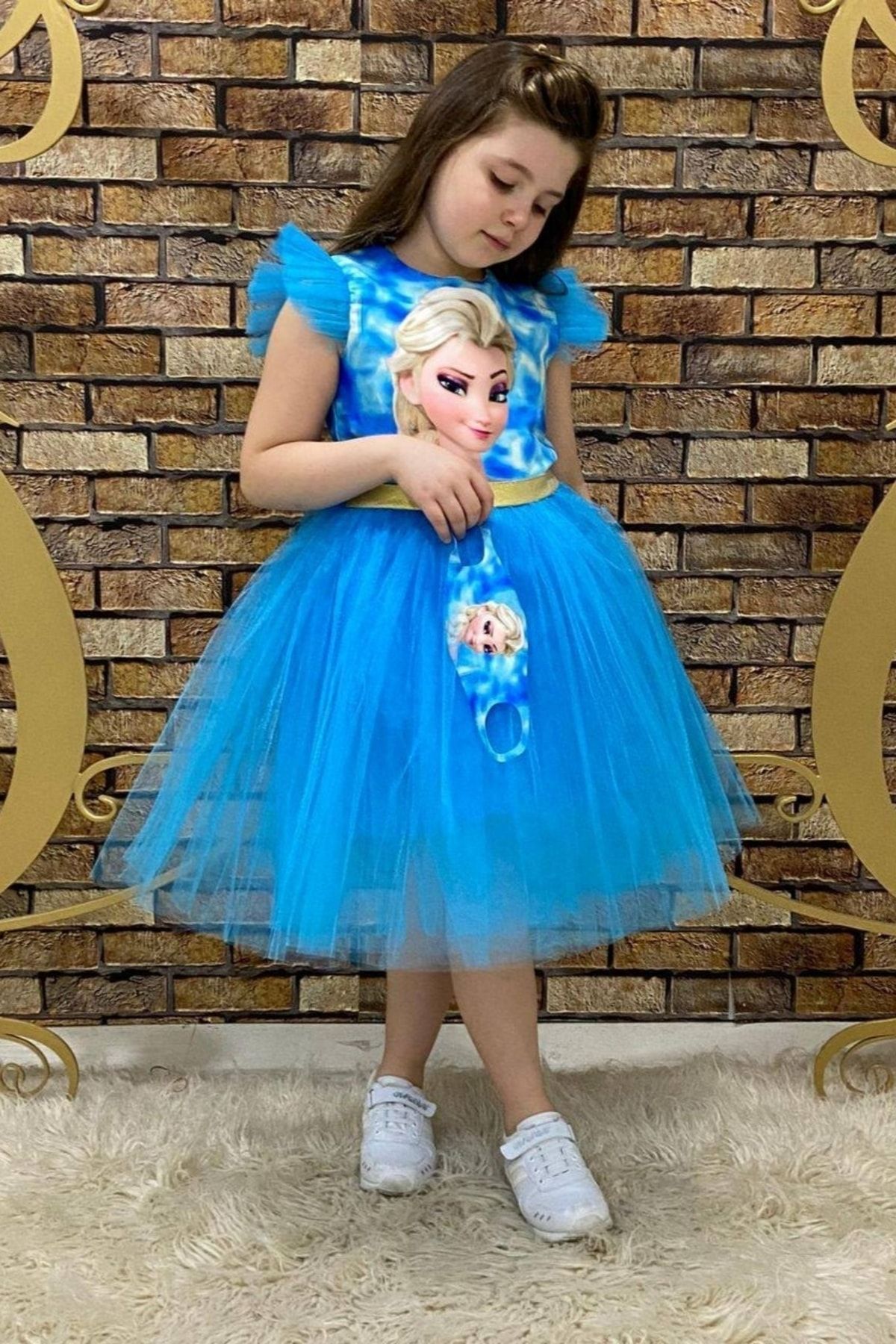 Mavi Elsa Maskeli Abiye Kostüm Parti Elbisesi Aby6788