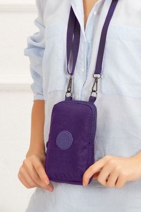 Kadın Mor Su Geçirmez Krinkıl Kumaş Boyun Askılı Çapraz Omuz Bel Mini Telefon Cüzdan Çanta SL-1037V2