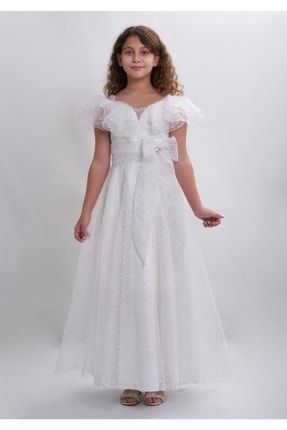 Kız Çocuk Beyaz Uzun Prenses Abiye Elbise MaguBeyazU081