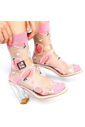 Kadın Pembe Desenli Şeffaf Çorap Kore Tarzı Transparan Çorap TYC00489439509