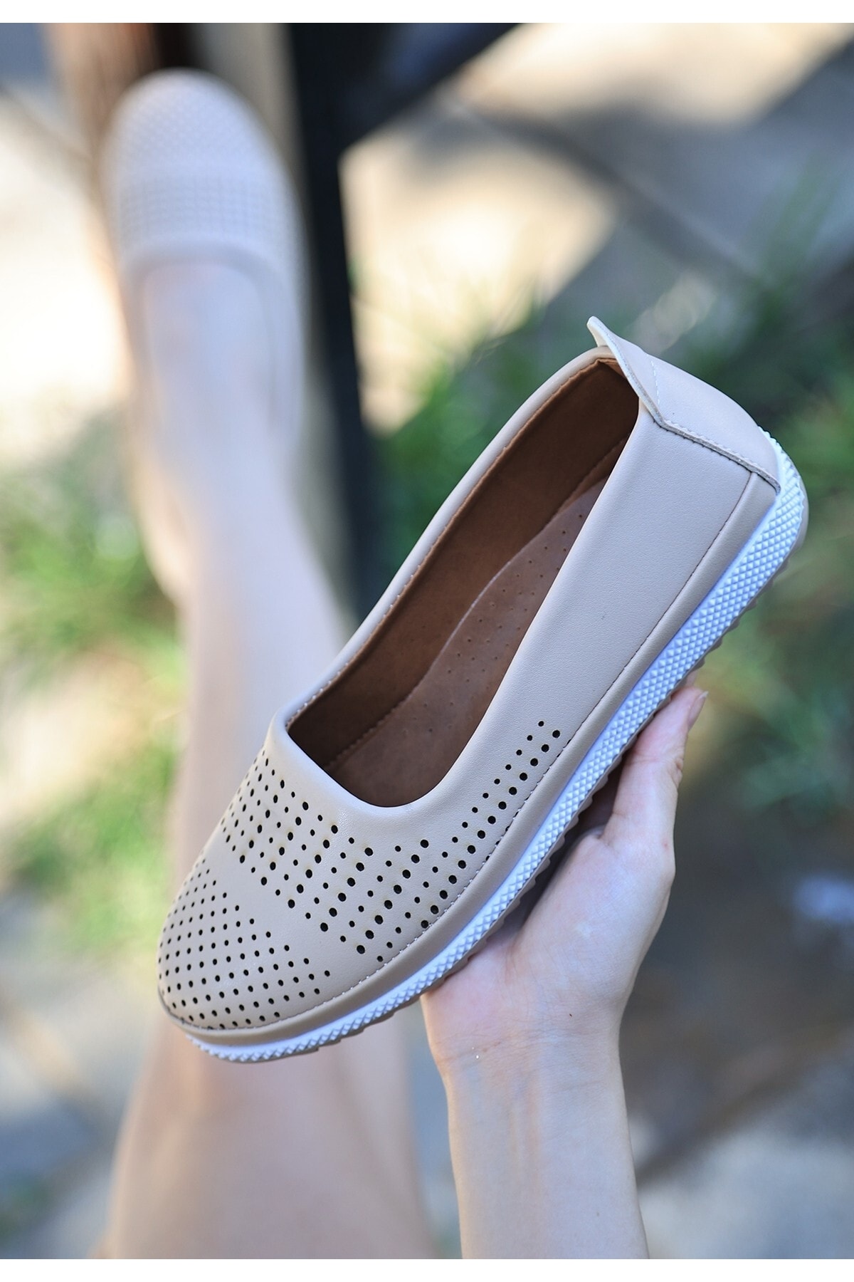 Kadın Krem Liiy Krem Cilt Babet Ayakkabı