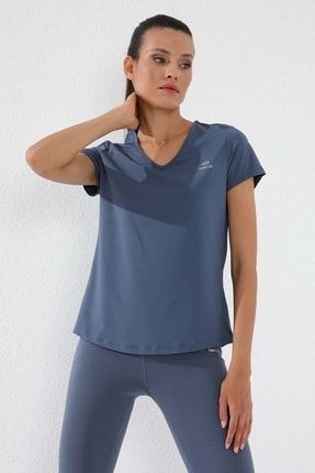 Petrol Kadın Basic Kısa Kol Standart Kalıp V Yaka T-shirt - 97145 T10BY-97145