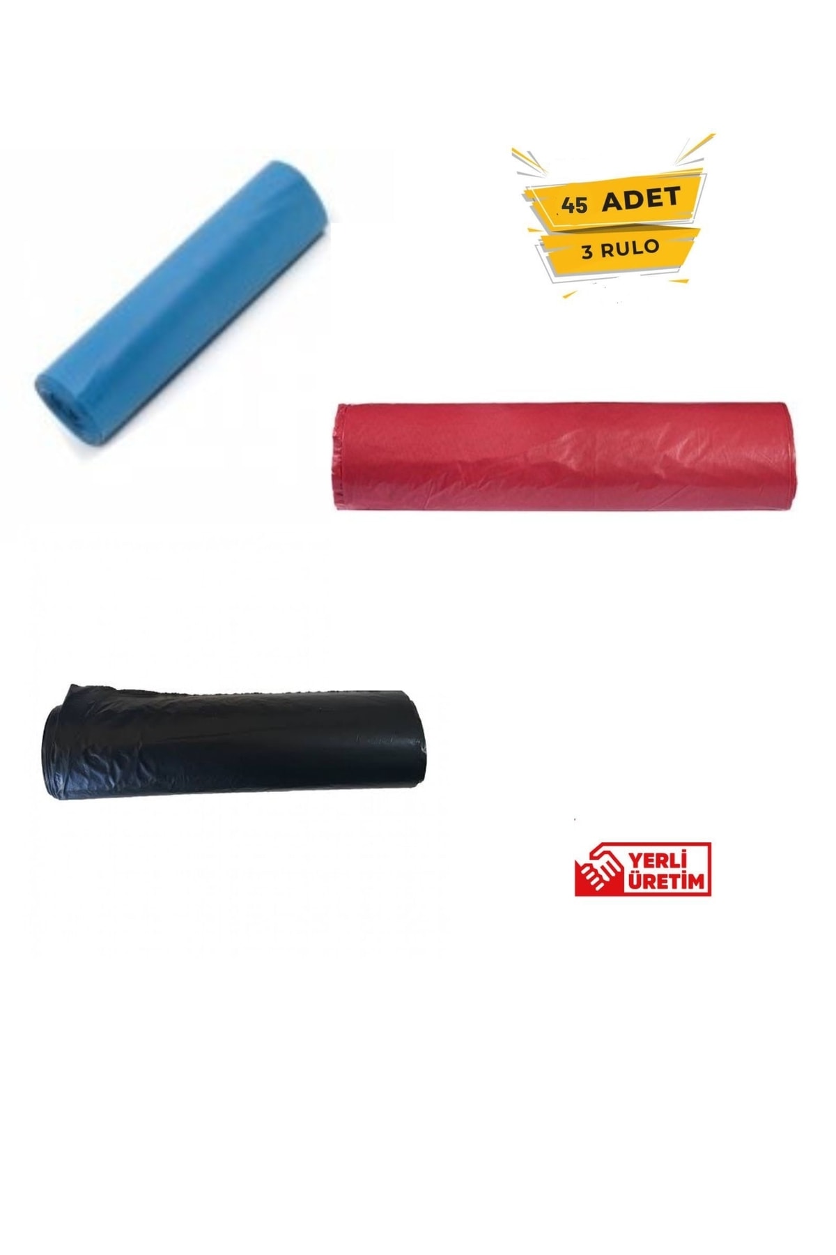 bizdeneve Ekonomik Çöp Poşeti 3 Renk Rulo (45 Adet) 55x60 Cm Çöp Torbası