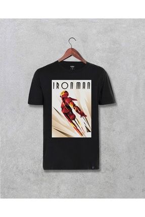 Unisex Siyah Marvel Iron Man Demir Adam Baskılı T-shirt 45685223367304