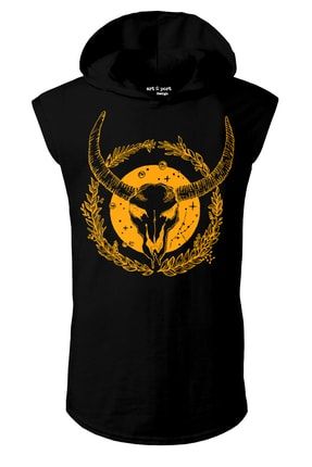 Unisex Siyah Ruh Öküzü Tasarım kapşonlu Kolsuz T-shirt ART361