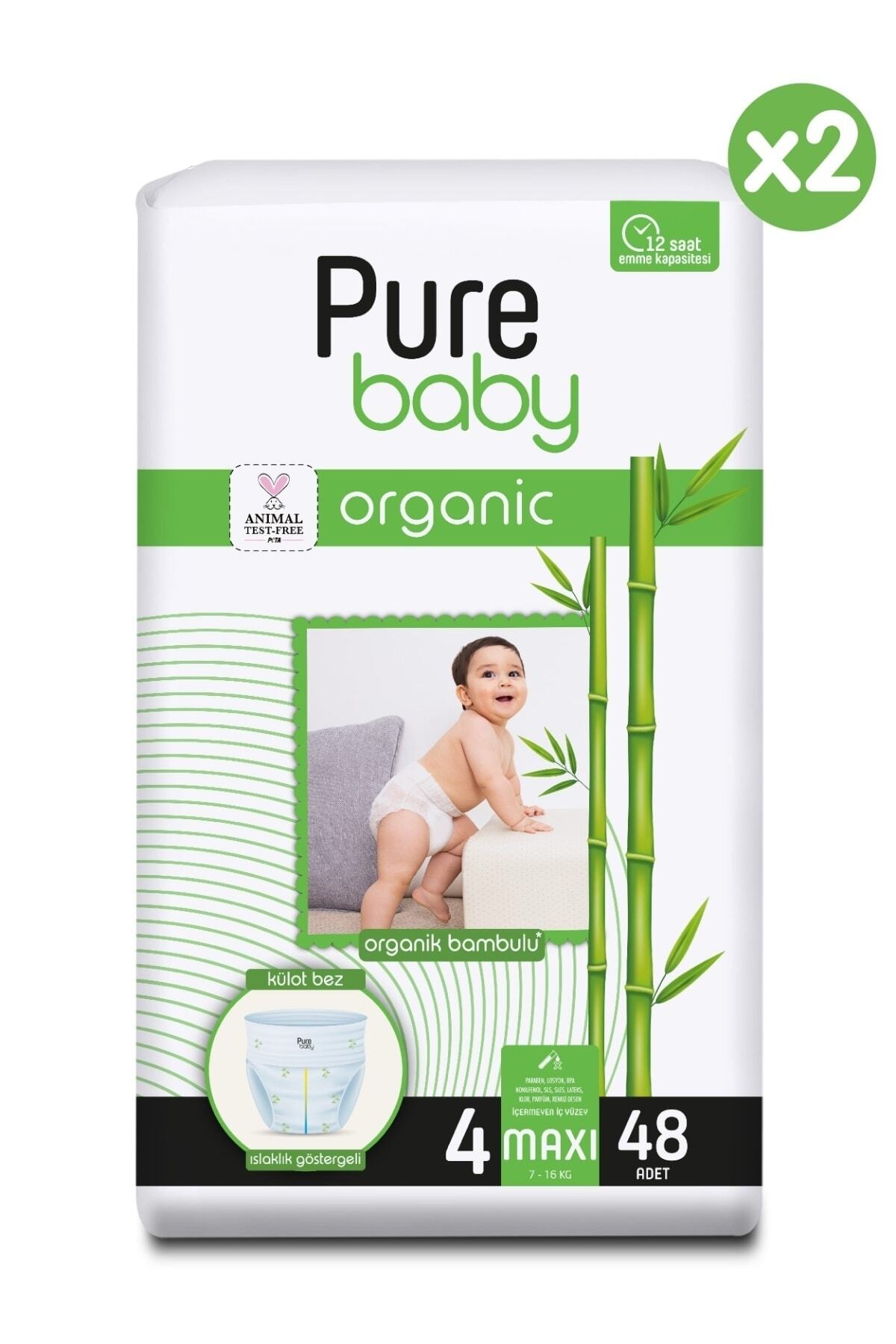 Pure Baby Organik Bambu Özlü Külot Bez 2'li Paket 4 Numara Maxi 96 Adet fotoğrafı 2 (önizleme)