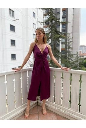 Saros Woman / Bordo Yırtmaçlı Elbise Srs9382920
