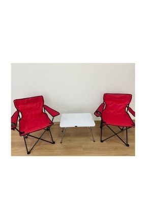 Kırmızı Kamp Sandalyesi Ikili Ve Masa VD740079