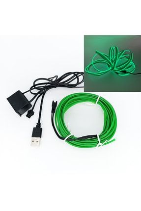 Usb'li 3 Metre Torpido Ledi Araç Içi Neon Led Ip - Led Şerit - Yeşil Torpido Ledi TRV-ELWIRE-USB-0005