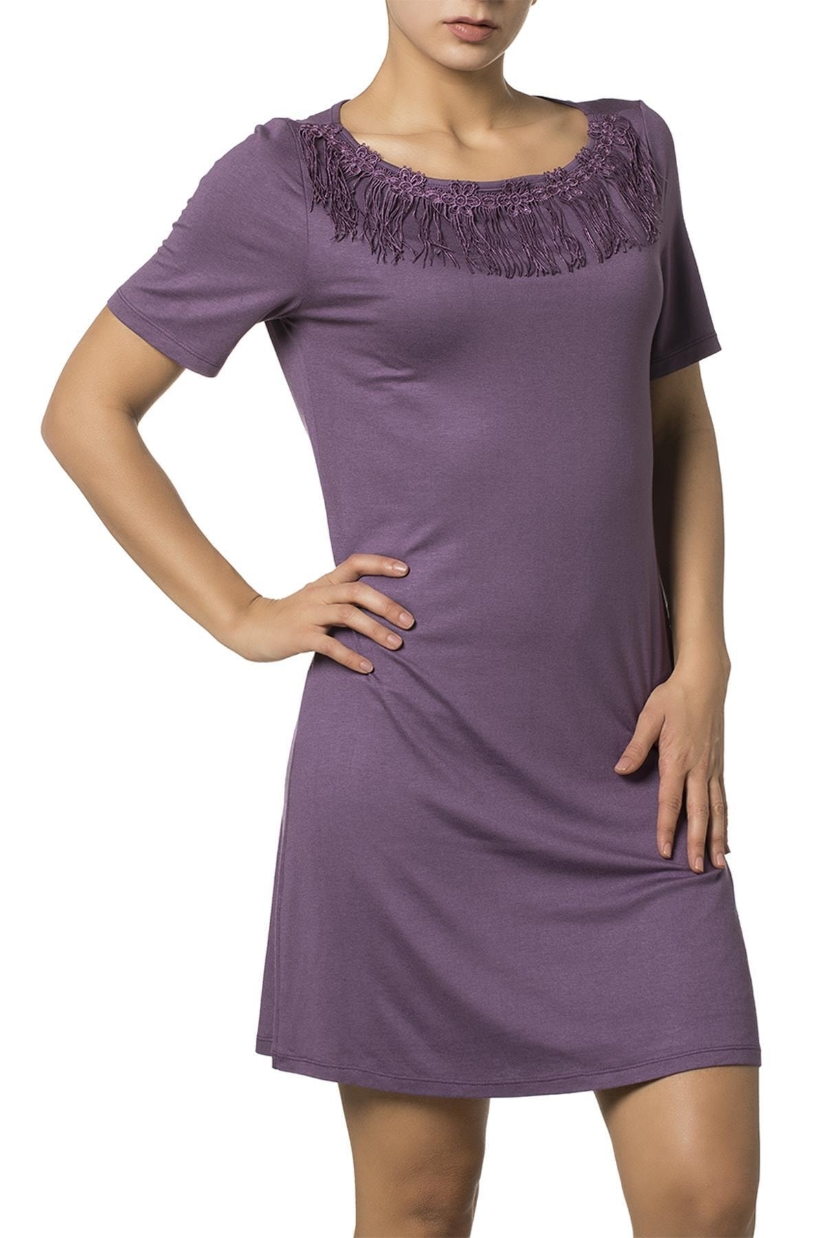 kingspearl Kısa Kollu Güpürlü Gecelik