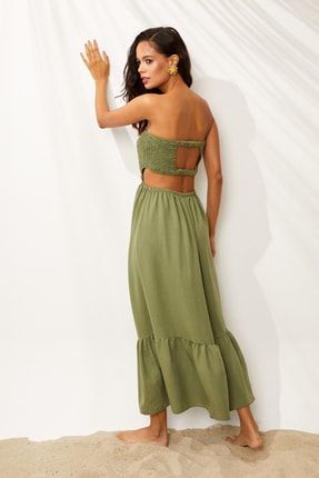 Kadın Yeşil Gipeli Sırt Detaylı Elbise BK1490