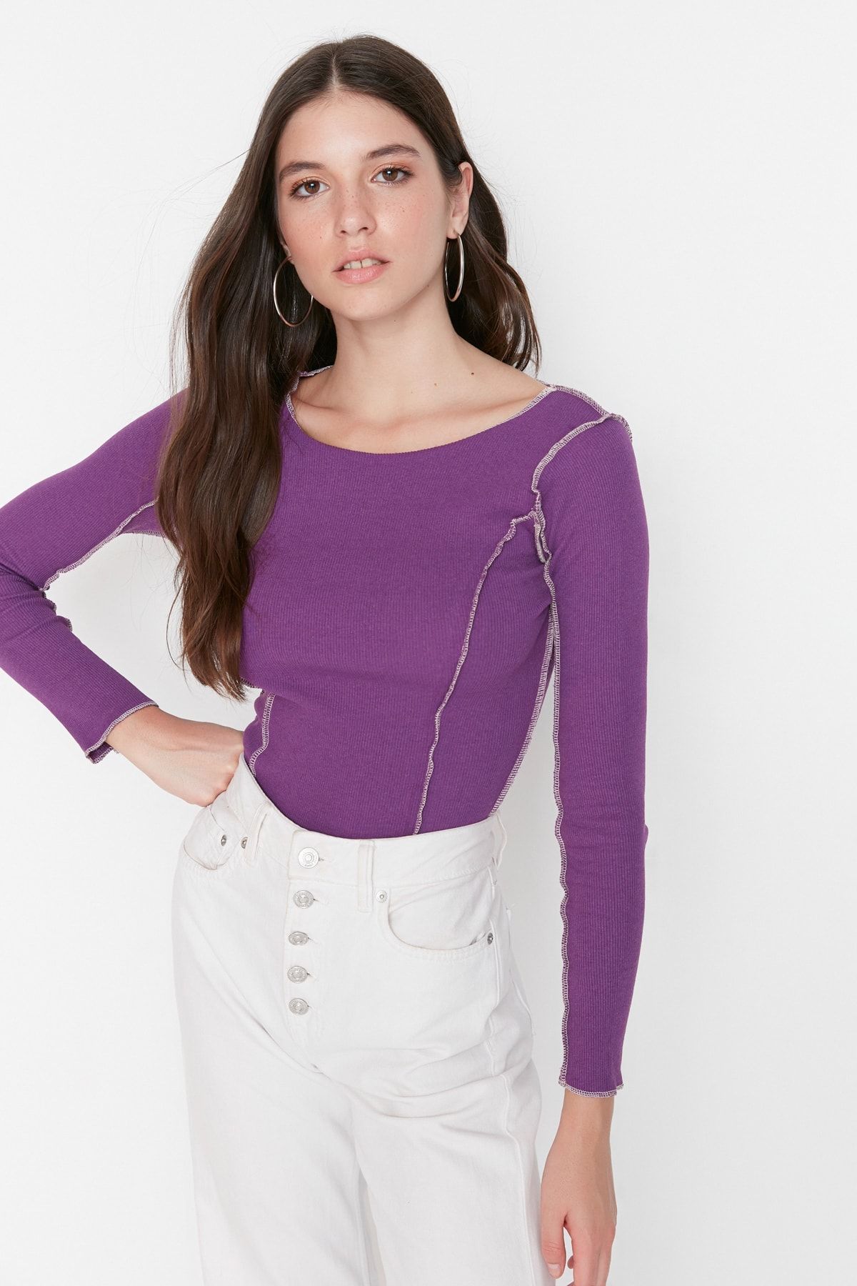 Trendyol Collection Bluse Lila Slim Fit Fast ausverkauft