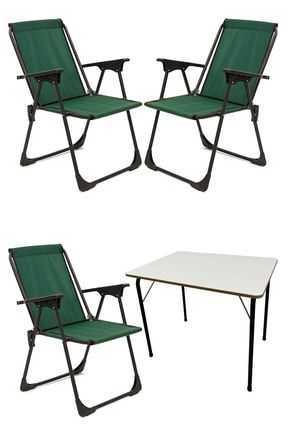 3 Adet Kamp Sandalyesi Katlanır Piknik Sandalye Yeşil Katlanır Mdf Masa mnv_3KPSMDF