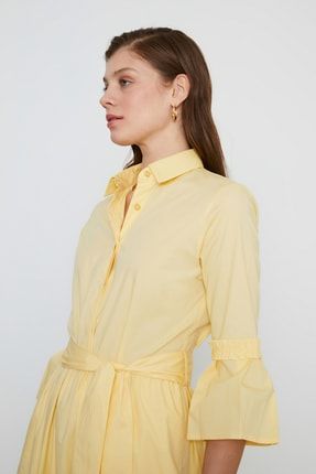 Sarı Yarım Kol Maksi Poplin Elbise M400210510