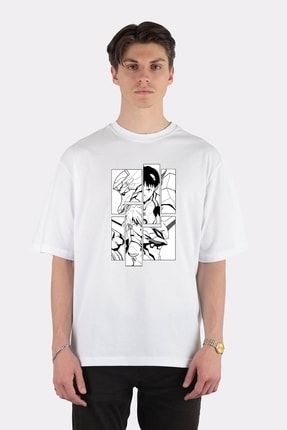 Unisex Beyaz Oversize T-shirt Neon Genesis Evangelion AN1073